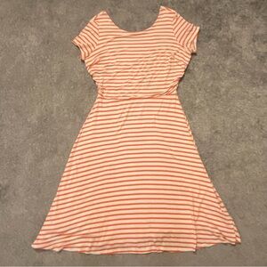 Downeast Dress Women’s M Orange White Striped Lined Colorful Casual Stretchy